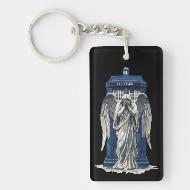Weeping Angel with Blue Police Box 1 Keychain (Front)