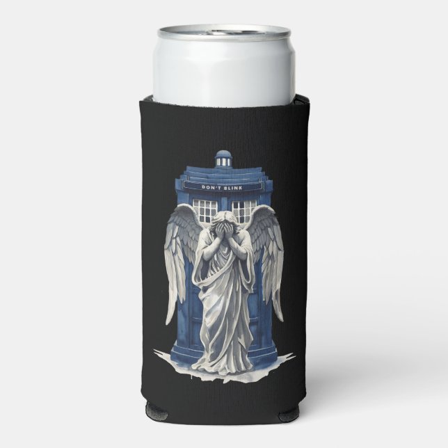 Weeping Angel with Blue Police Box 1 Seltzer Can Cooler (Seltzer Front)
