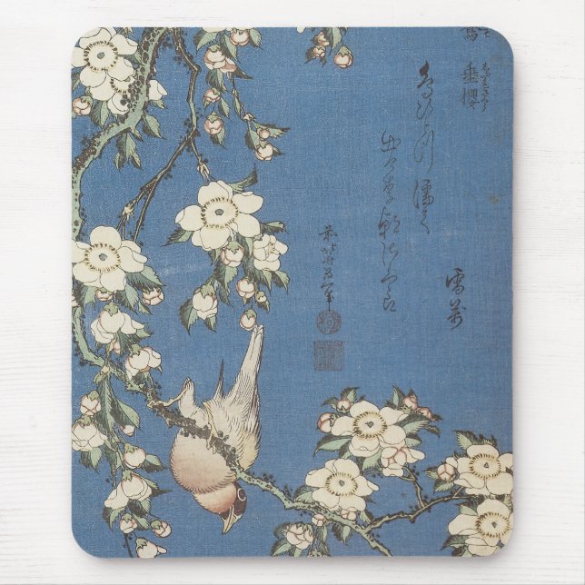 Weeping Cherry and Bullfinch, Hokusai, 1834 Mousep Mouse Pad (Front)