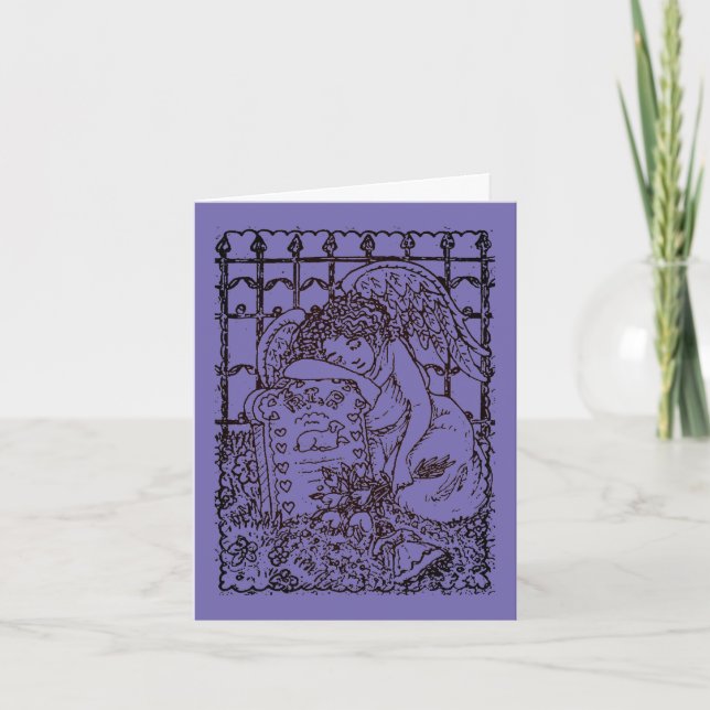 WEEPING GUARDIAN ANGEL, CEMETERY MOURNING SYMPATHY CARD (Front)