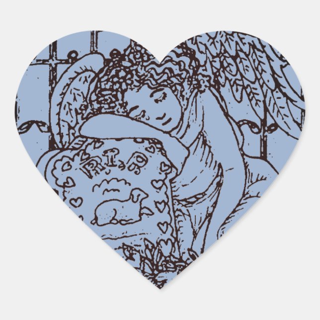 WEEPING GUARDIAN ANGEL, CEMETERY MOURNING SYMPATHY HEART STICKER (Front)