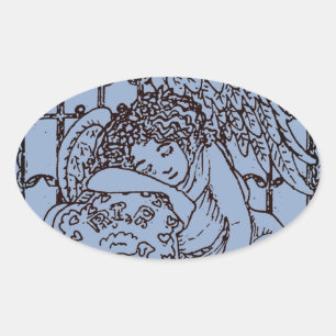WEEPING GUARDIAN ANGEL, CEMETERY MOURNING SYMPATHY OVAL STICKER
