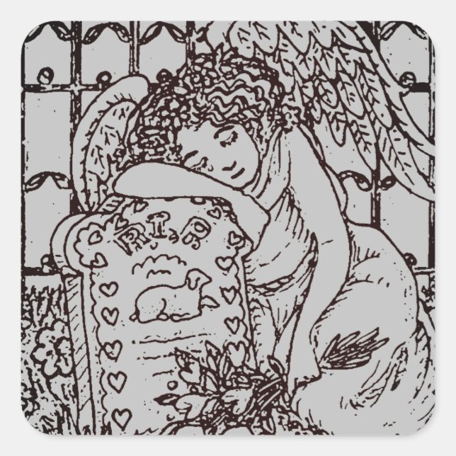 WEEPING GUARDIAN ANGEL, CEMETERY MOURNING SYMPATHY SQUARE STICKER (Front)