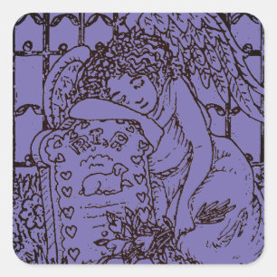 WEEPING GUARDIAN ANGEL, CEMETERY MOURNING SYMPATHY SQUARE STICKER
