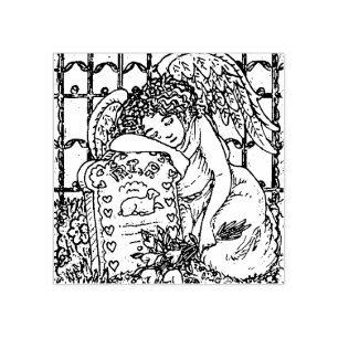 WEEPING GUARDIAN ANGEL, CEMETERY RUBBER STAMP
