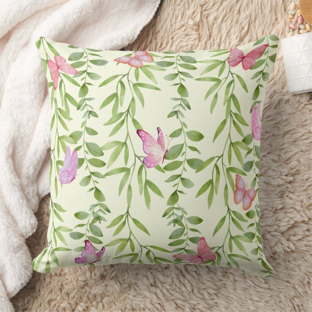 Weeping Willow & Butterfly Throw Pillow (Blanket)