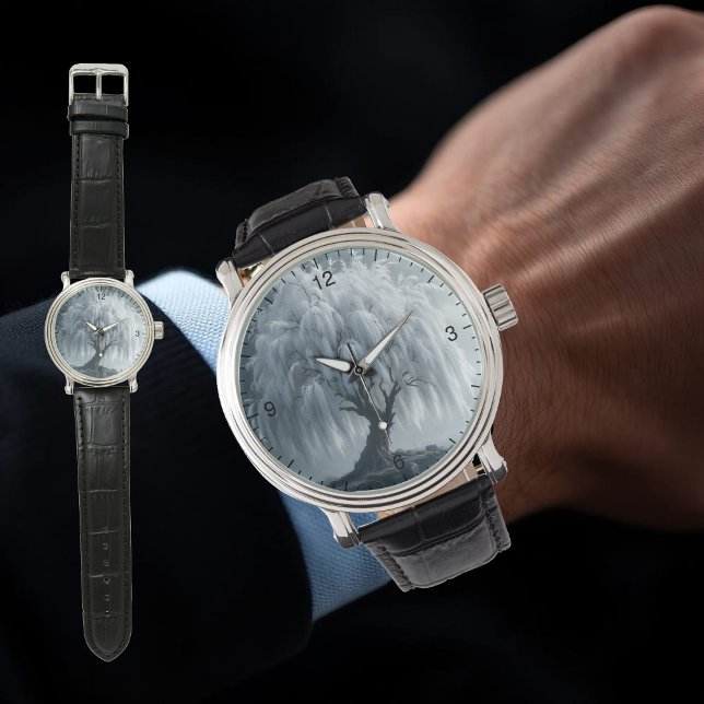 Weeping willow by a pond, black and white, custom  watch (Creator Uploaded)