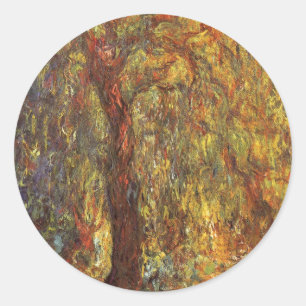 Weeping Willow by Claude Monet, Vintage Fine Art Classic Round Sticker