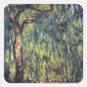 Weeping Willow by Claude Monet, Vintage Fine Art Square Sticker