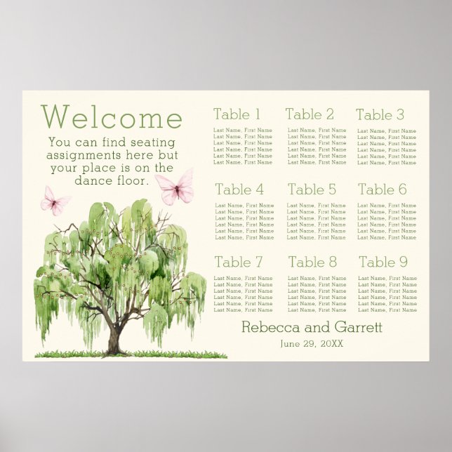 Weeping Willow Wedding Seating Chart 36"x24" (Front)