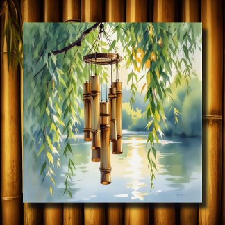 Weeping Willow, Windchimes and Lake Poster