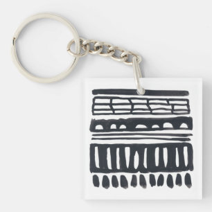 Weft I   Modern Black Watercolor Keychain