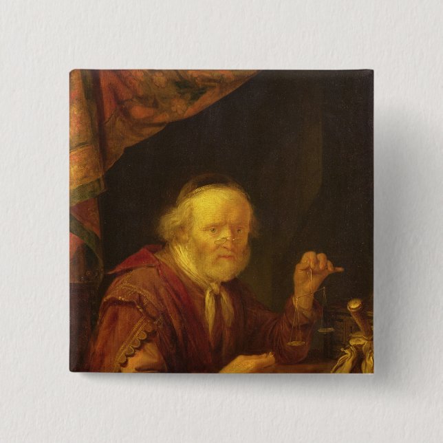 Weighing Gold 2 Inch Square Button (Front)