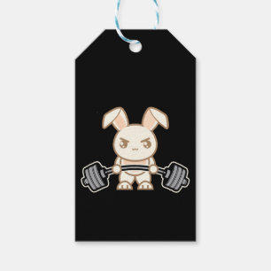 Weight Lifting Bunny Cartoon - Cute Anime Workout Gift Tags