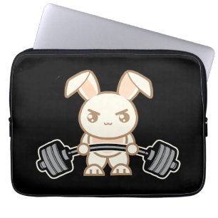 Weight Lifting Bunny Cartoon - Cute Anime Workout Laptop Sleeve