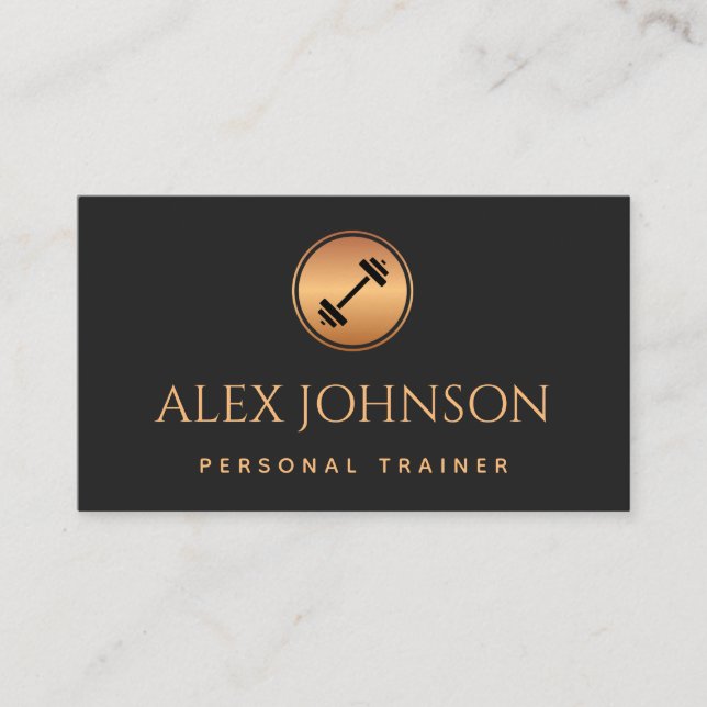 Weight Lifting Gym Personal Trainer Gold Dumbbell  Business Card (Front)