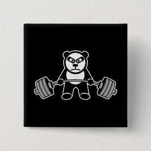 Weight Lifting Panda Bear Anime Cartoon - Workout 2 Inch Square Button