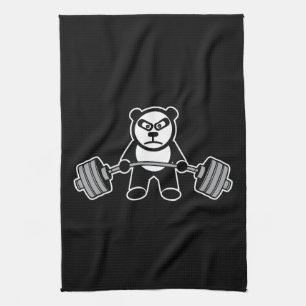 Weight Lifting Panda Bear Anime Cartoon - Workout Kitchen Towel