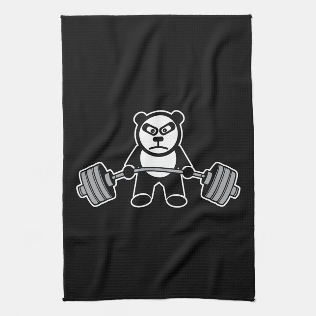 Weight Lifting Panda Bear Anime Cartoon - Workout Kitchen Towel (Vertical)