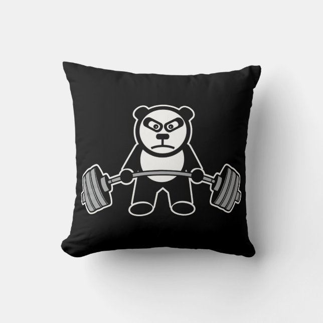 Weight Lifting Panda Bear Anime Cartoon - Workout Throw Pillow (Front)