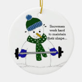 Weight Lifting Snowman Ceramic Ornament (Front)
