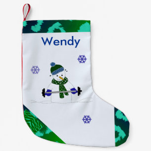 Weight Lifting Snowman Small Christmas Stocking