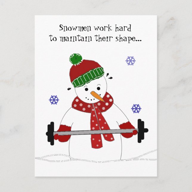Weight Lifting Snowman with Saying Postcard (Front)