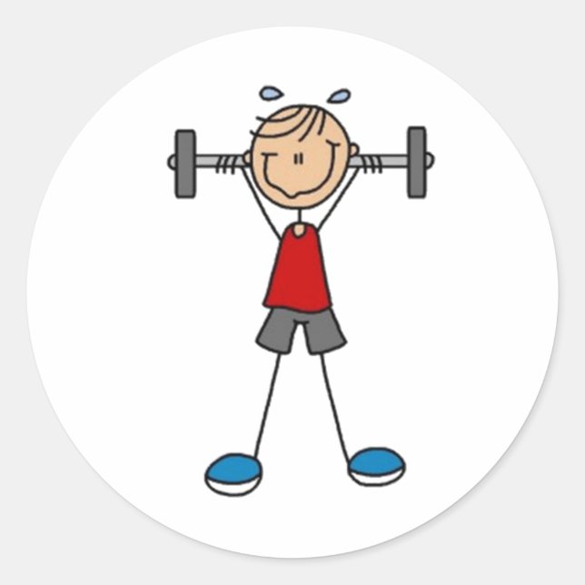 Weight Lifting Stick Figure Classic Round Sticker (Front)