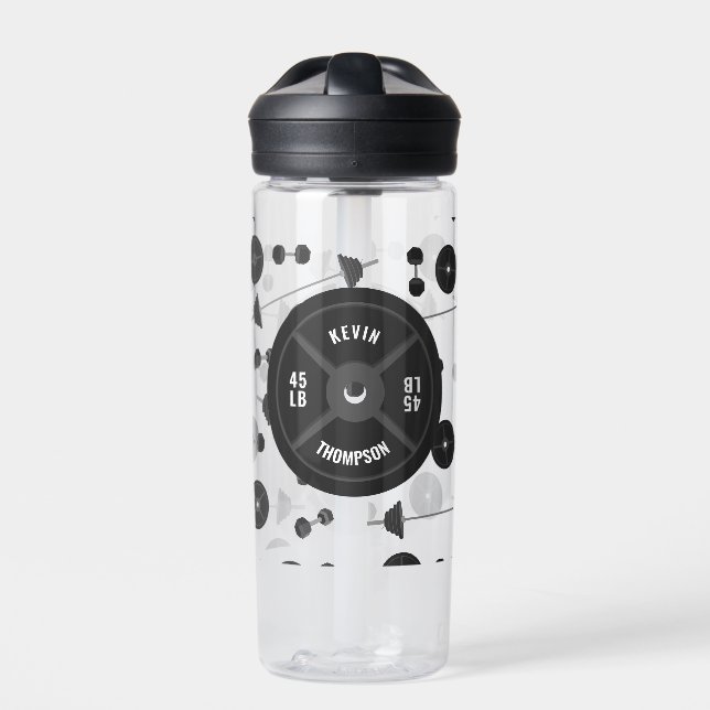 Weight Training Fitness Dumbbell Bodybuilding Name Water Bottle (Front)