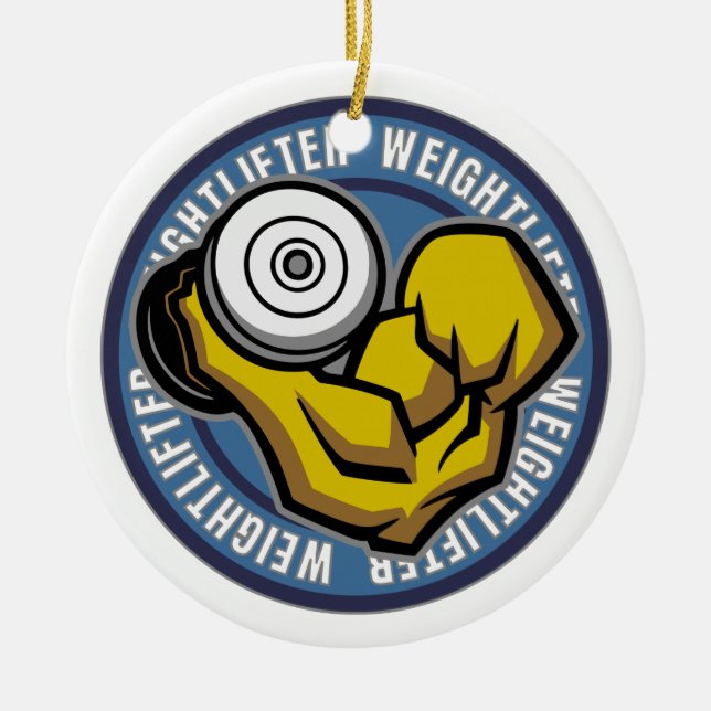 Weightlifter Barbell Curl Ceramic Ornament (Front)