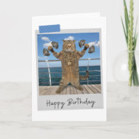 Weightlifter Cat Funny Birthday Card