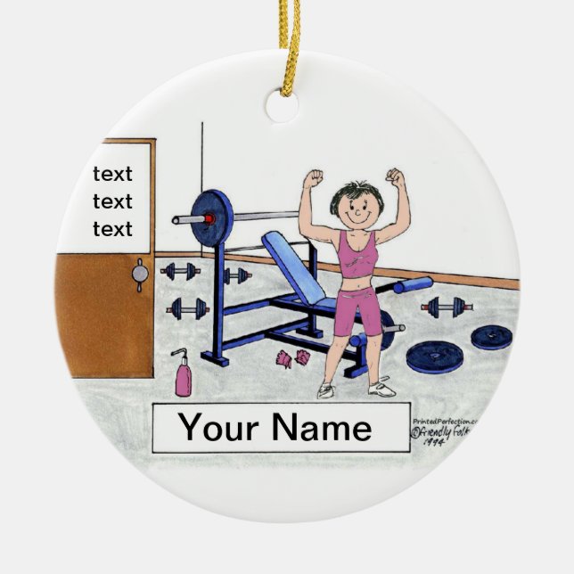 Weightlifter - Female, Personalized Cartoon Gift Ceramic Ornament (Front)