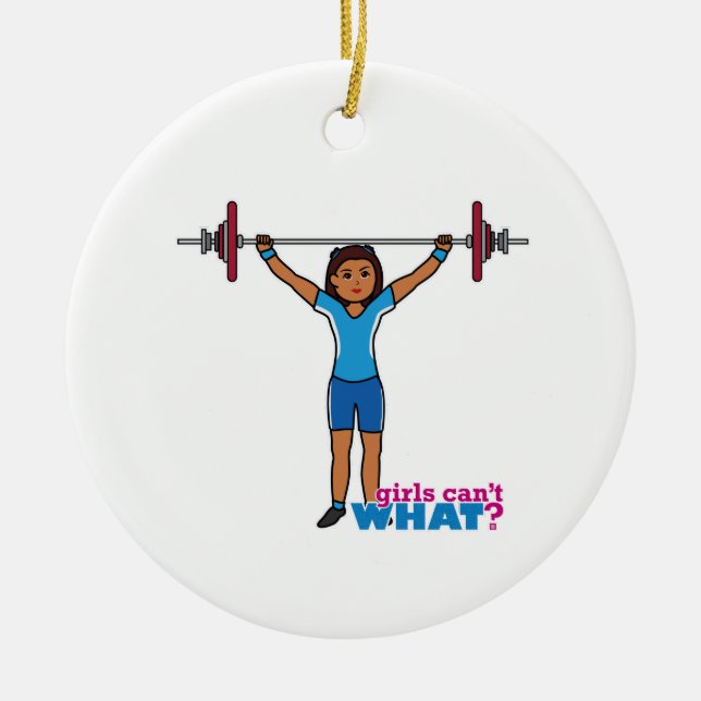Weightlifter Girl Ceramic Ornament (Front)