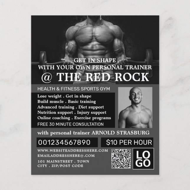 Weightlifter, Personal trainer, Gym Advertising Flyer (Front)