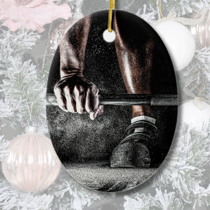 Weightlifting Bar Print Ceramic Ornament