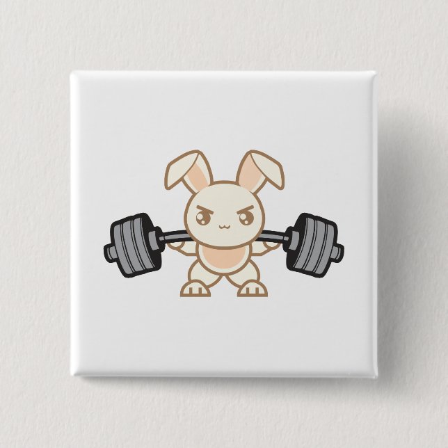 Weightlifting Bunny Cartoon - Squat - Leg Day, Gym 2 Inch Square Button (Front)