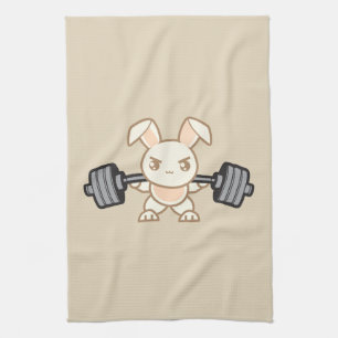 Weightlifting Bunny Cartoon - Squat - Leg Day, Gym Kitchen Towel