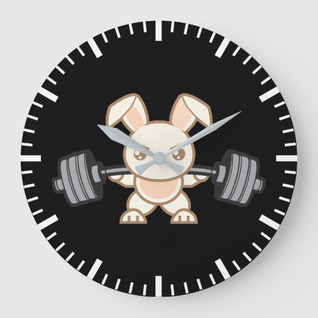 Weightlifting Bunny Cartoon - Squat - Leg Day, Gym Large Clock (Front)
