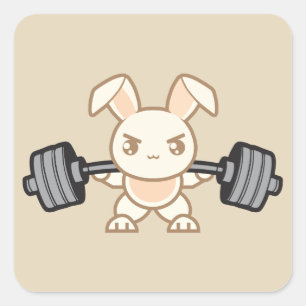 Weightlifting Bunny Cartoon - Squat - Leg Day, Gym Square Sticker