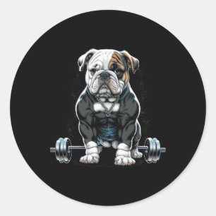 Weightlifting Dog Fun Fitness Gym Bulldog  Classic Round Sticker