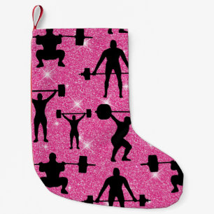 Weightlifting Fitness Workout Sport Pink Glitter Small Christmas Stocking