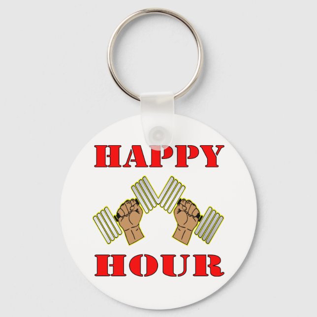 Weightlifting Happy Hour Dumbbells Keychain (Front)