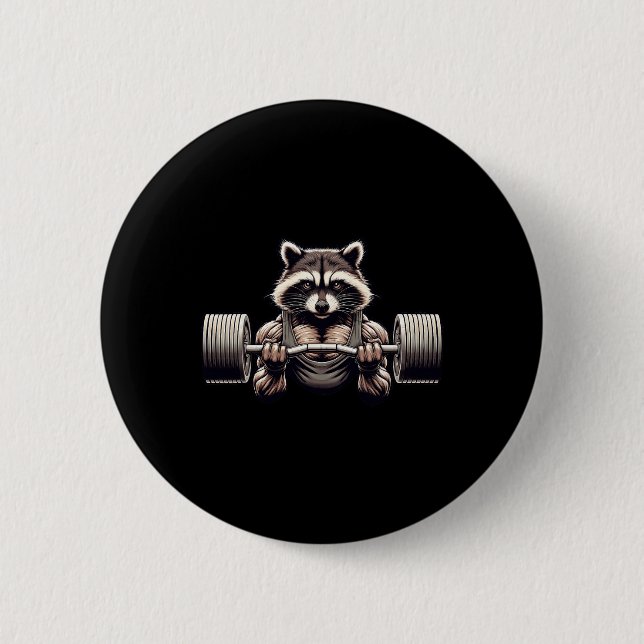 Weightlifting Ripped Raccoon Gym Workout Muscled R 2 Inch Round Button (Front)