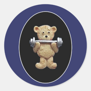 Weightlifting Teddy Bear Classic Round Sticker