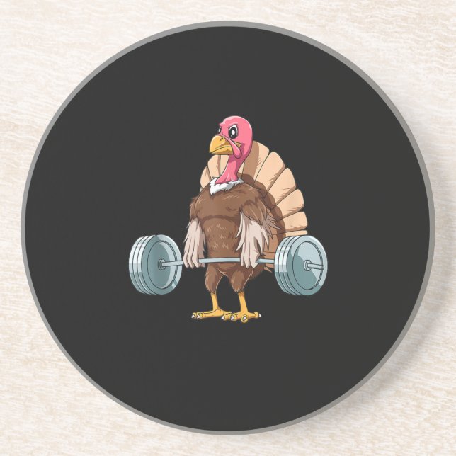 Weightlifting Turkey Deadlifting Thanksgiving Coaster (Front)