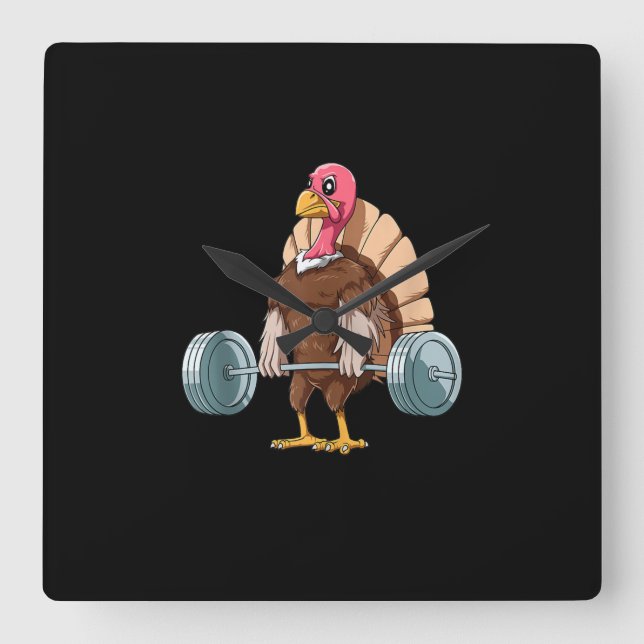 Weightlifting Turkey Deadlifting Thanksgiving Square Wall Clock (Front)