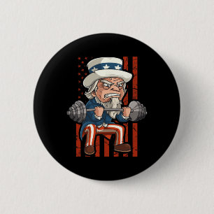Weightlifting Uncle Sam Patriotic 4th Of July Gym 2 Inch Round Button