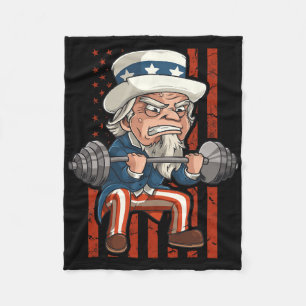 Weightlifting Uncle Sam Patriotic 4th Of July Gym Fleece Blanket