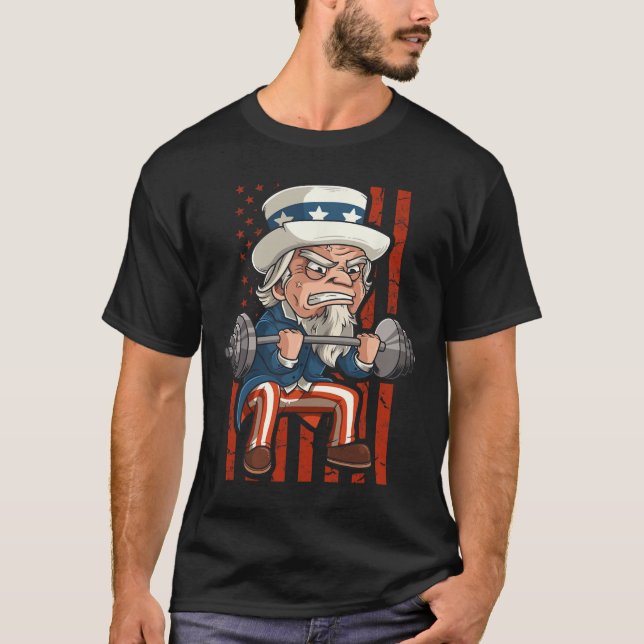 Weightlifting Uncle Sam Patriotic 4th Of July Gym  T-Shirt (Front)