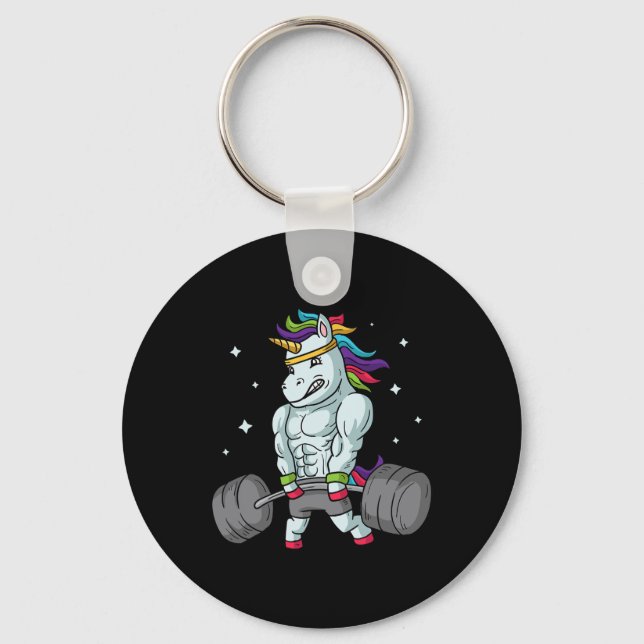 Weightlifting Unicorn - Funny Deadlift And Gym Gif Keychain (Front)